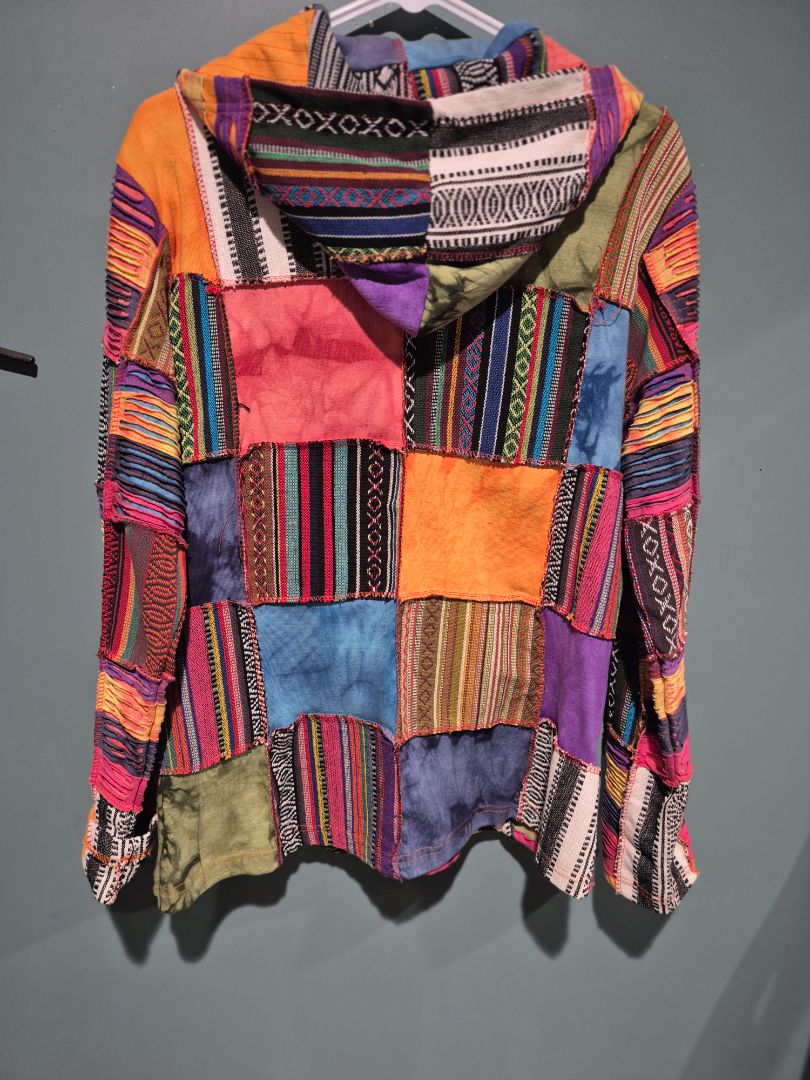 Rainbow Multicolor Patchwork Utility Jacket Large