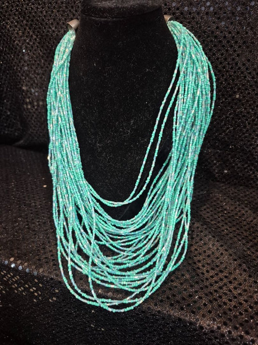 Multi Strand Glass Beads Blue Necklace