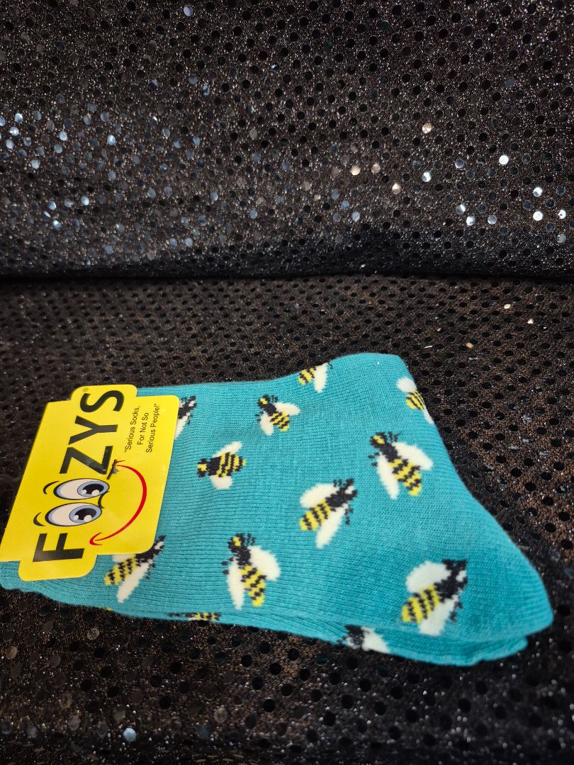 Foozys Buzzy Bees Teal Novelty Crew Sock