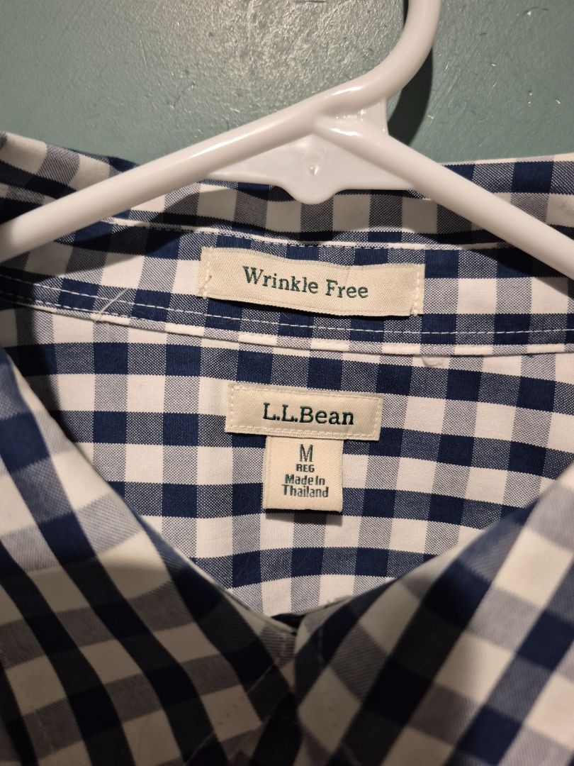 L.L.Bean Medium Plaid Blue/White Long Sleeve Button Down Shirt