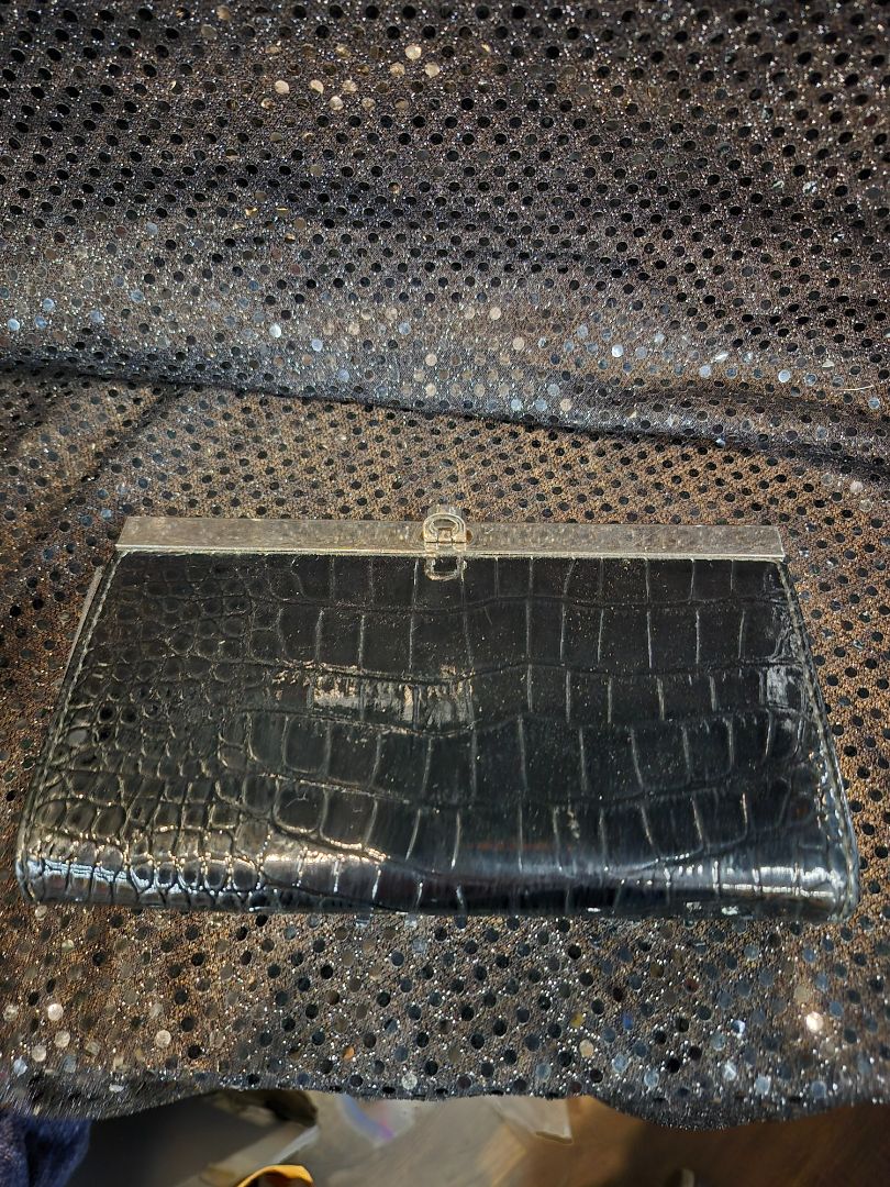 Black Faux Crocodile Embossed Cloth Wallet