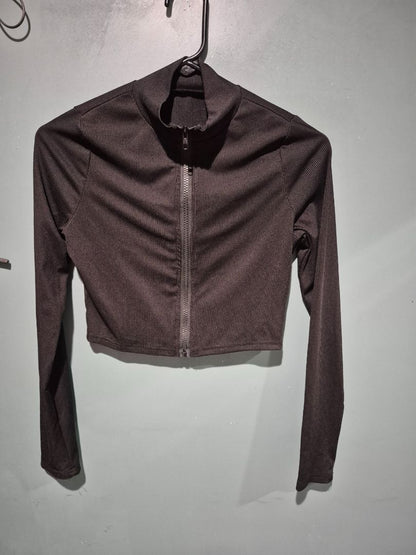 Shein Medium Black Long Sleeved Ribbed Zipper Top
