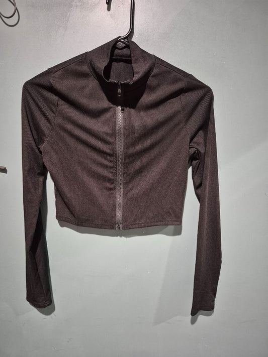 Shein Medium Black Long Sleeved Ribbed Zipper Top