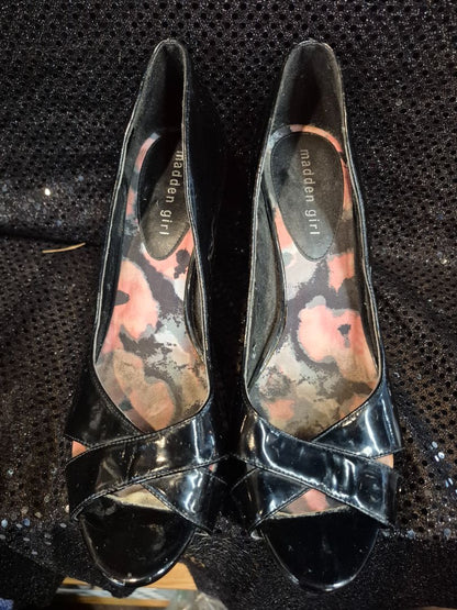 Madden Girl 8.5/9 Black Patent Heels Open Toe