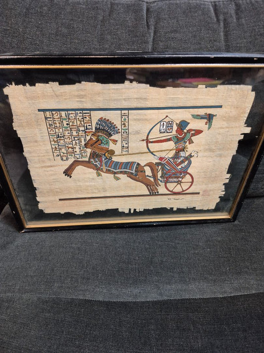 Vintage Egypt Papyrus Paper Painting King Ramses II & Chariot