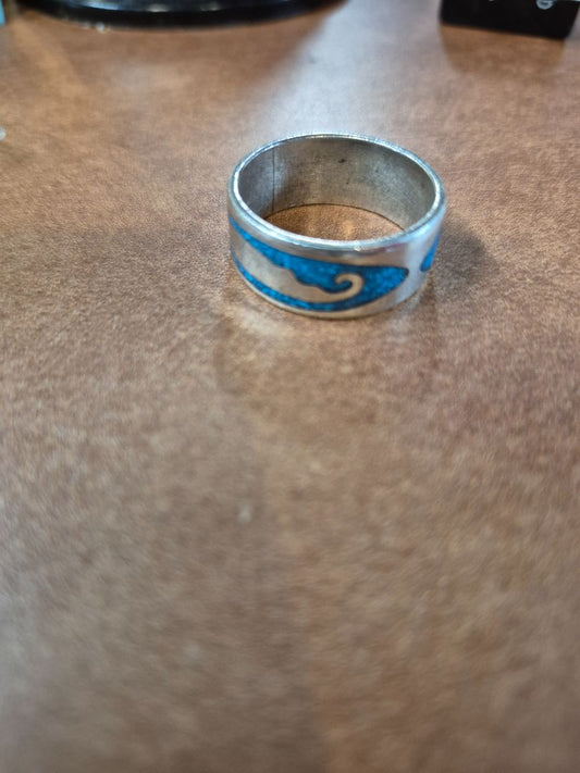 Mens Sterling Band Blue Maori Mosaic Swirl size 12