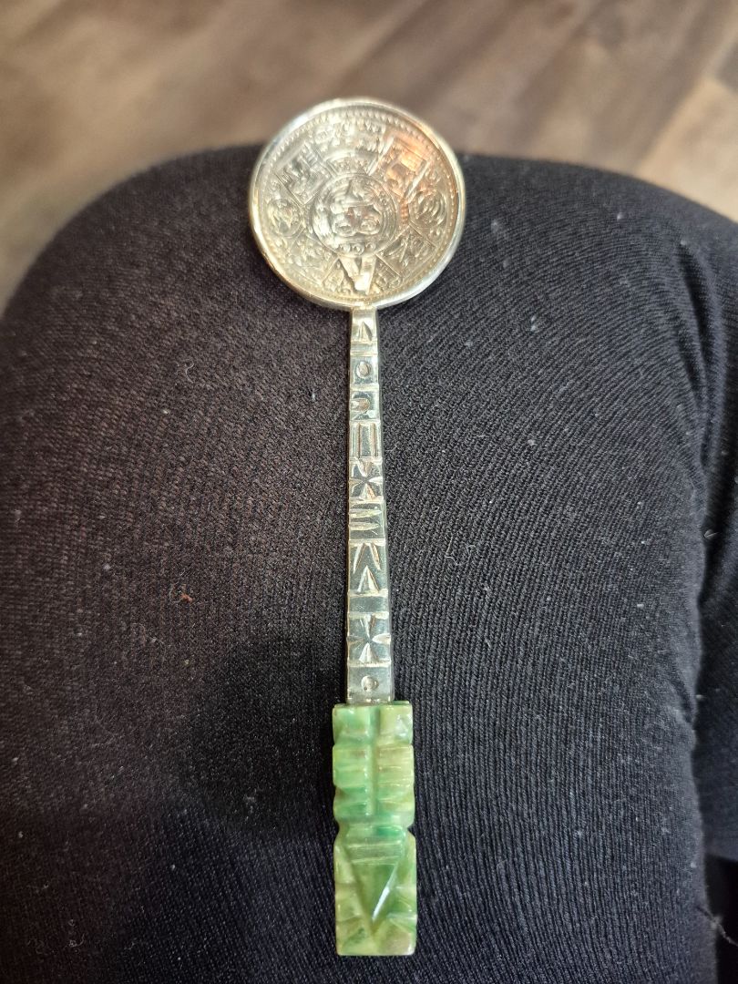 Vintage Alpaca Mexico Jade Handle Souvenir Spoon