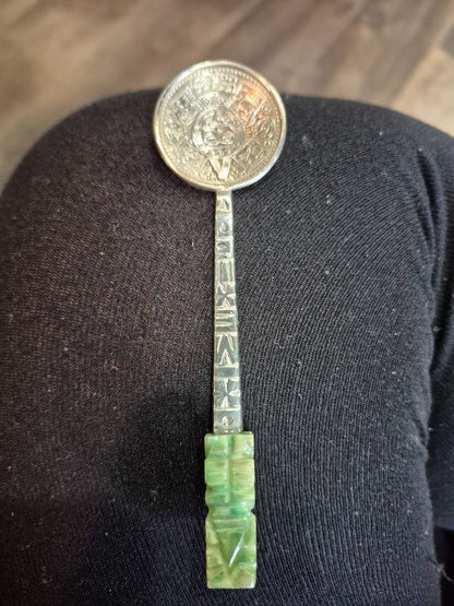 Vintage Alpaca Mexico Jade Handle Souvenir Spoon
