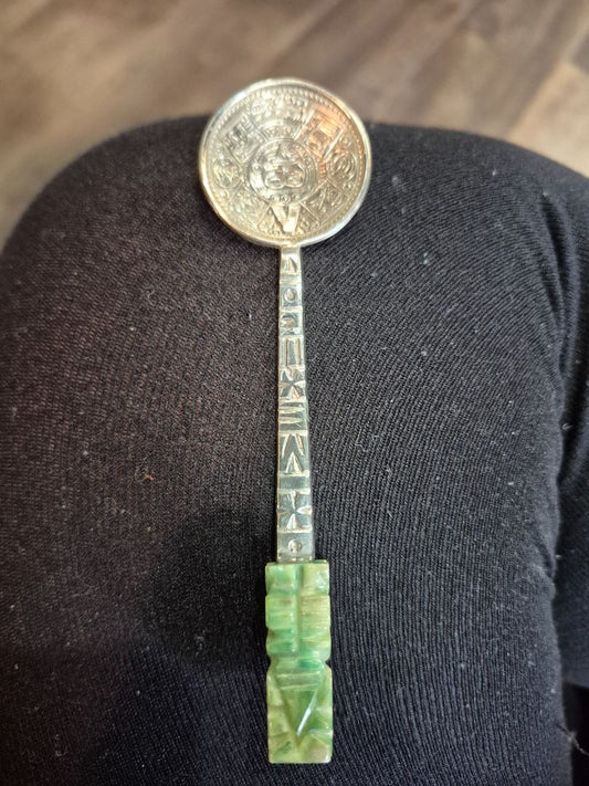 Vintage Alpaca Mexico Jade Handle Souvenir Spoon