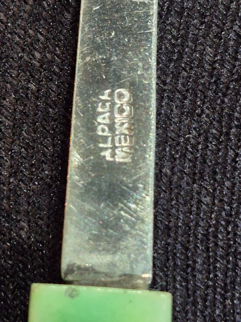 Vintage Alpaca Mexico Jade Handle Souvenir Spoon