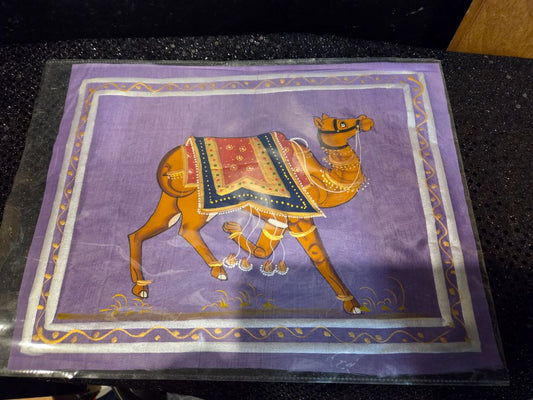 Indian Miniature Painting Decorated Camel Hand Painted on Fabric