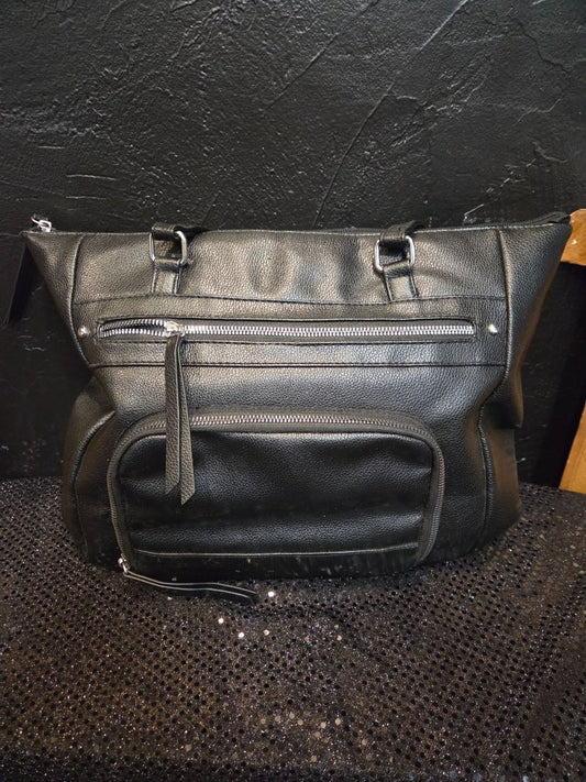 Black Faux Leather Tote Bag