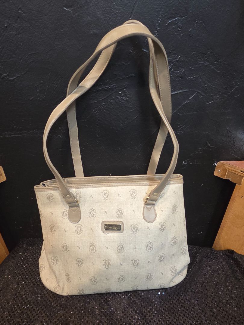 Vintage Bruno Lorelli Faux Leather Shoulder Bag light beige