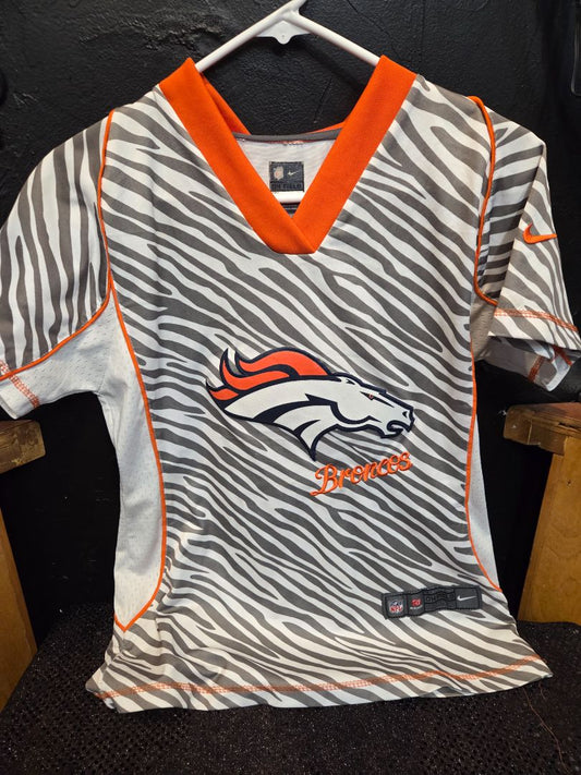 Womens Large Broncos Jersey with a Gray Zebra Print