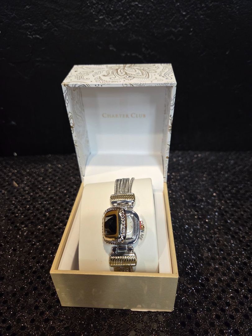 Charter Club Jeweled Square Flip Top Bracelet Watch