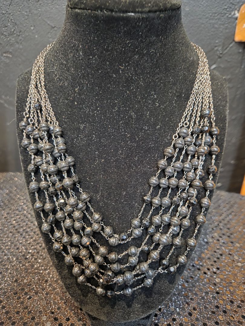 Bohemian Layered black beaded chain Necklace