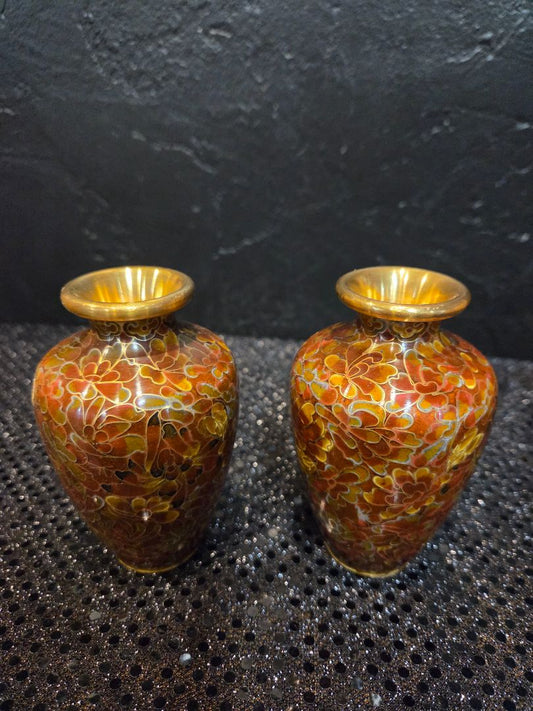 Vintage Pair of Cloisonne' Enamel Vases with Floral Design