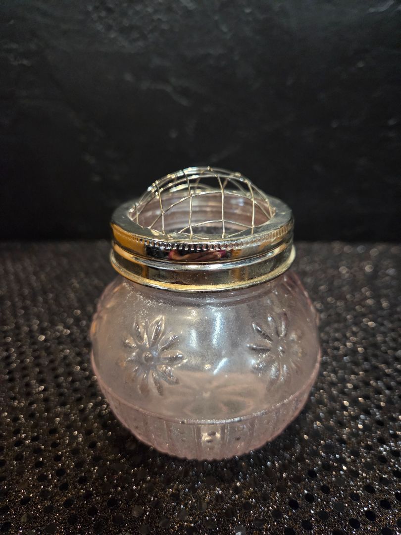 Vintage ASP 2003 Pressed Glass Rose FLower Bowl with wire Frog Dome lid