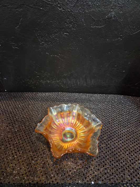 Vintage Carnival Glass Marigold Bowl Orange Iridescent
