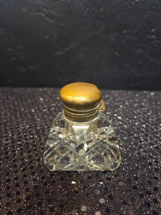 Vintage Brass and Crystal Inkwell