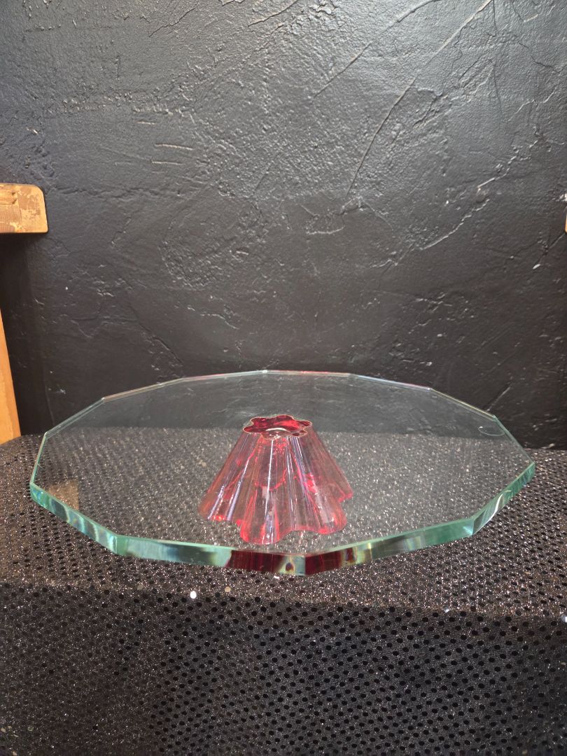Oleg Cassini Crystal 13' Red Footed Pedestal Cake Stand