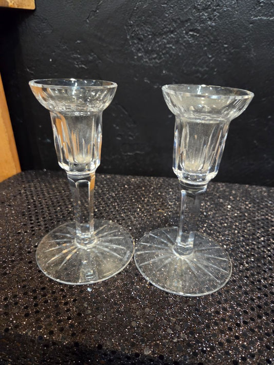 Waterford Crystal Candle Sticks Pair etched signed