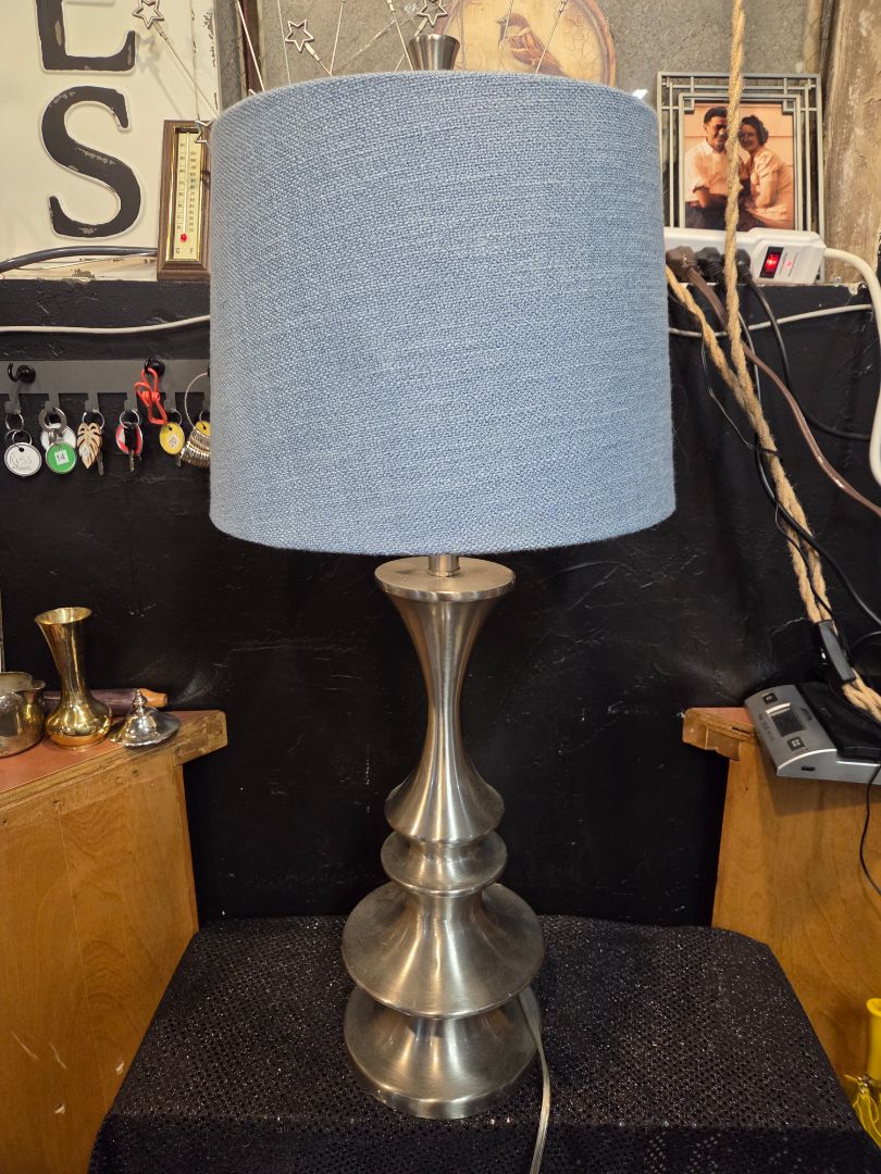 Brushed Nickel Lamp with Blue Shade