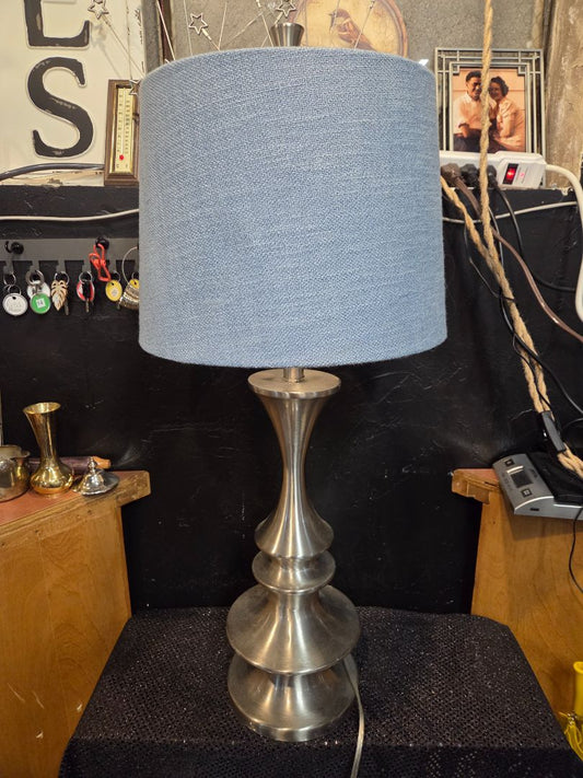 Brushed Nickel Lamp with Blue Shade