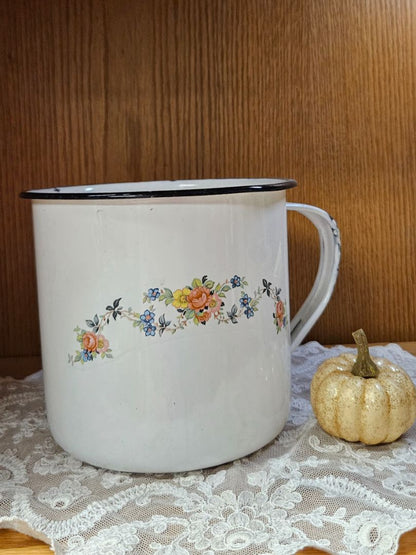 Large White Enamel ware Cup JC