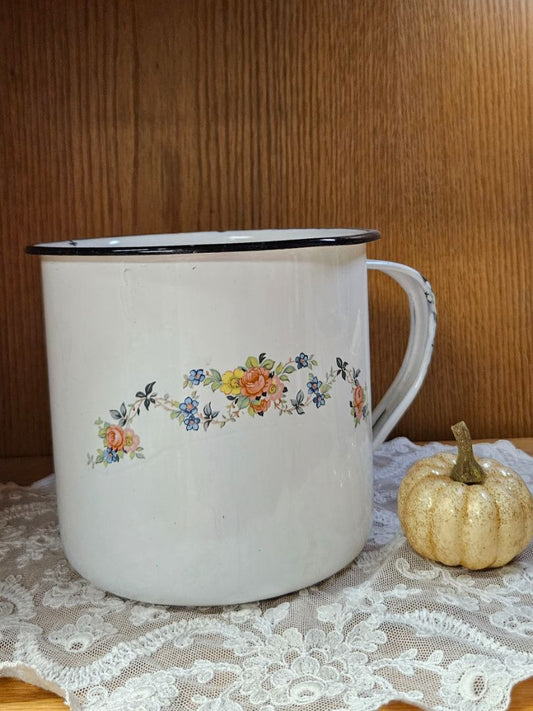 Large White Enamel ware Cup JC