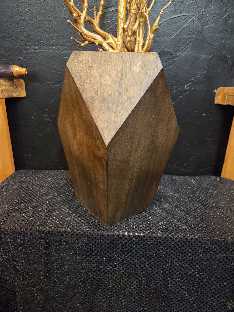Geometric Wooden Vase with Wood Sprigs