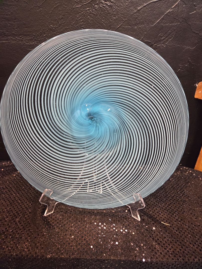 Vintage Murano Plate Blue Swirl