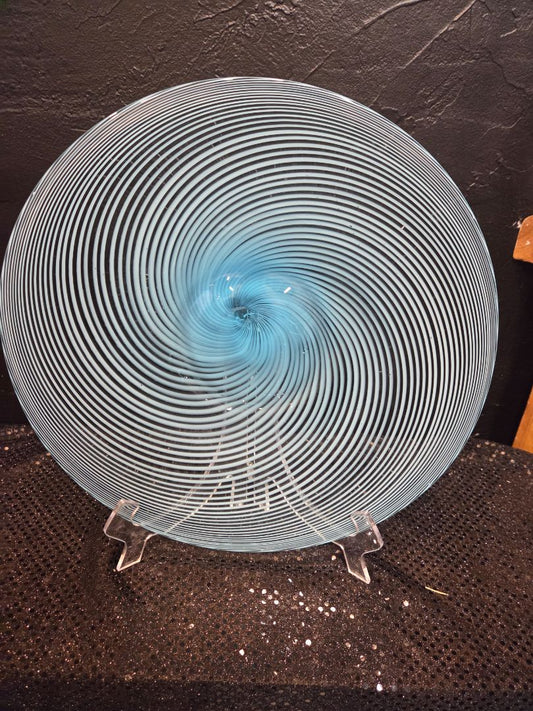 Vintage Murano Plate Blue Swirl