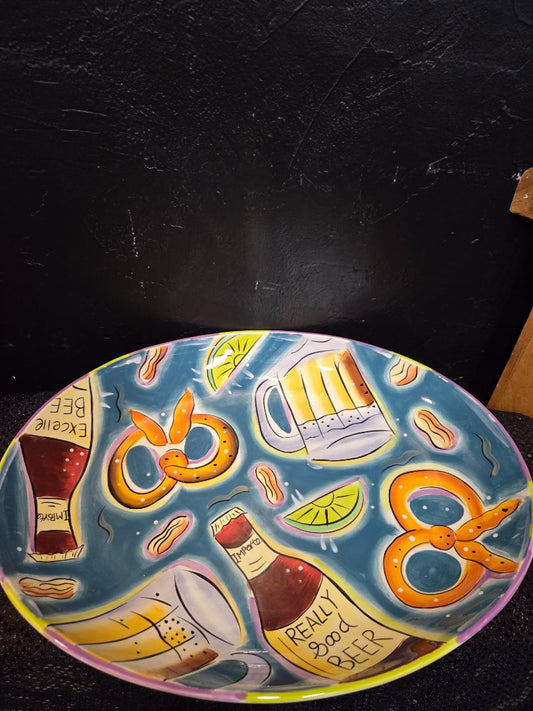 Clay Art "Beer Time" chip and dip platter