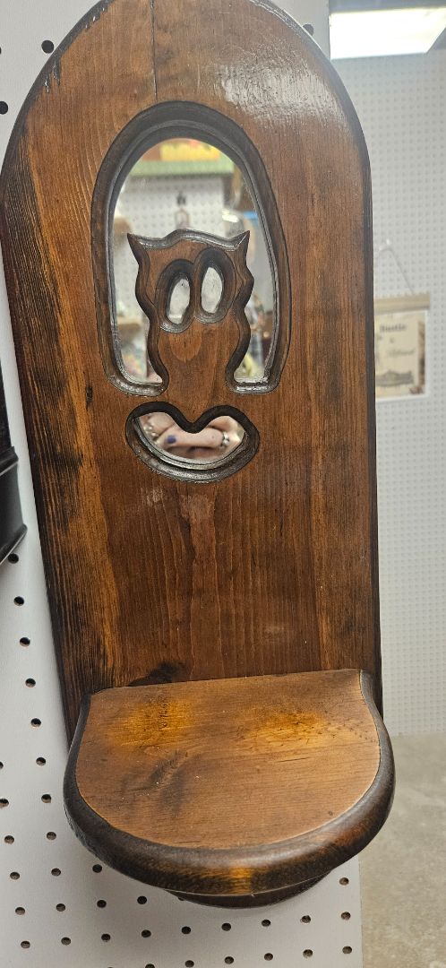 Vintage Owl with glass wall hanging and shelf