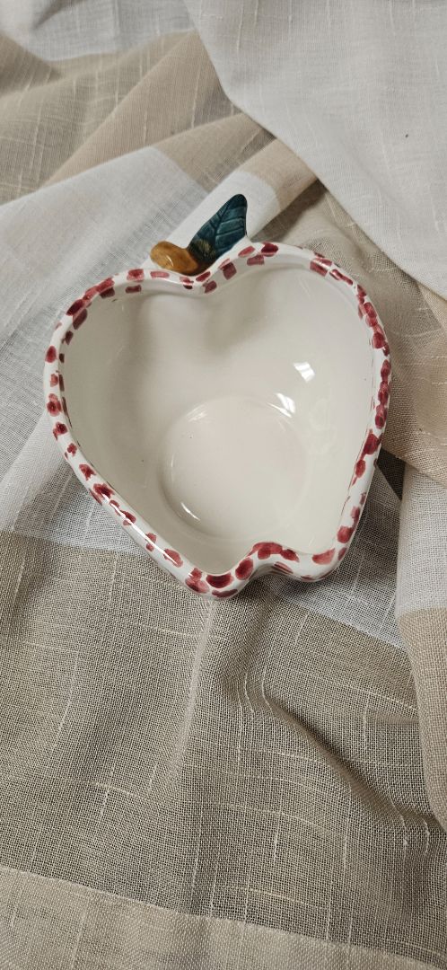 VintageChapparal Pottery USA Apple Shape Ceramic Dish-Red Spongeware