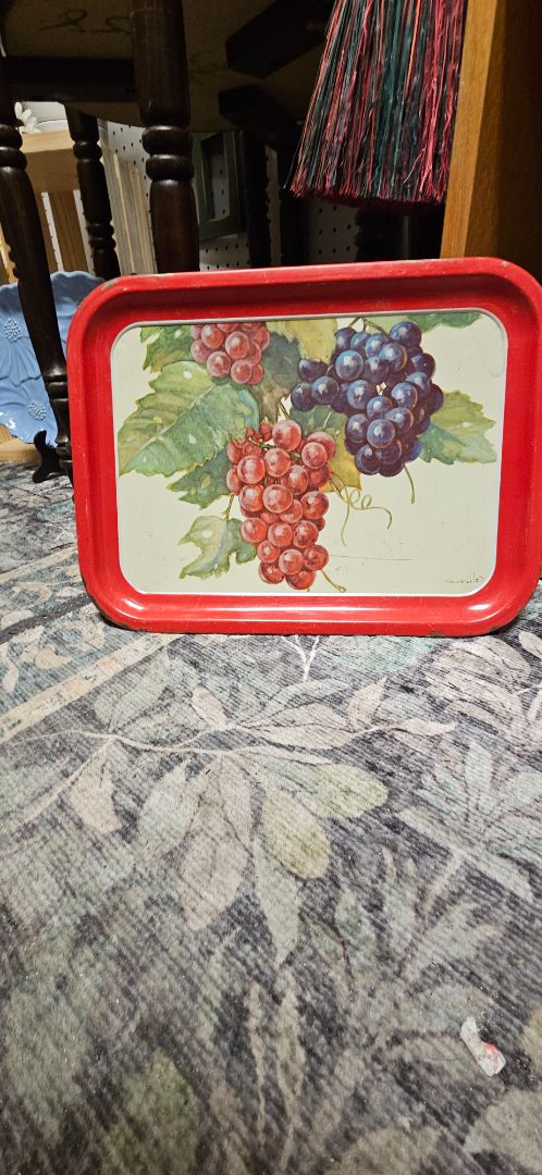 Vintage MCM Tv tray Red border with Fruit motif