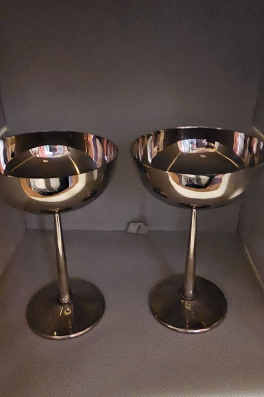 Vintage Raimond Spain Silverplate & Gold Wash Goblets Set of 2 Mid-Century