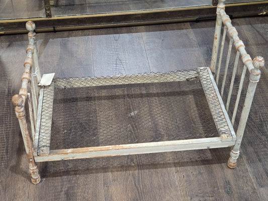 Wht  Antique wood and spring doll bed . Folding