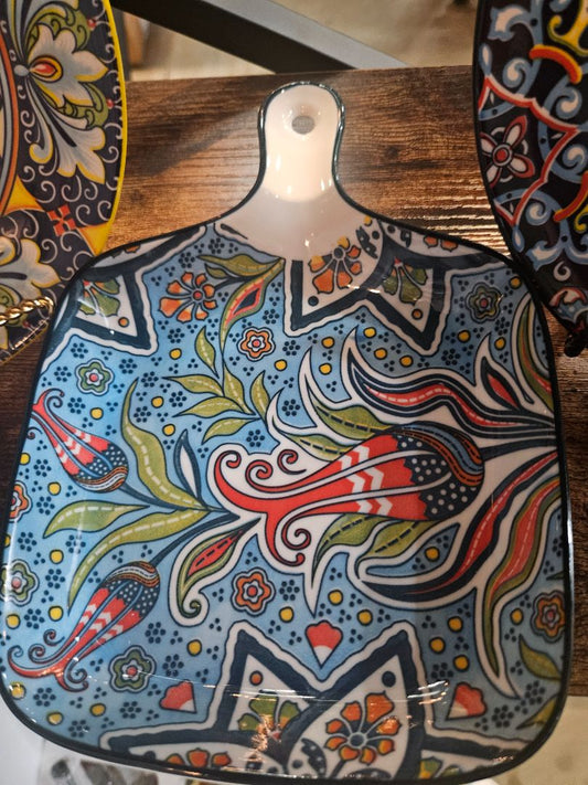 Blue w/flower Vancasso Porcelain square plate, Medium