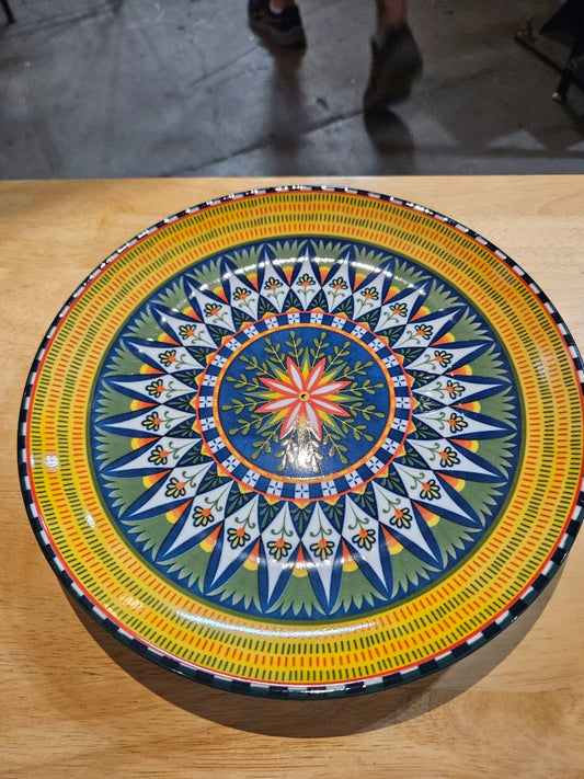 Green w/ yellow Vancasso Porcelain plate, Medium