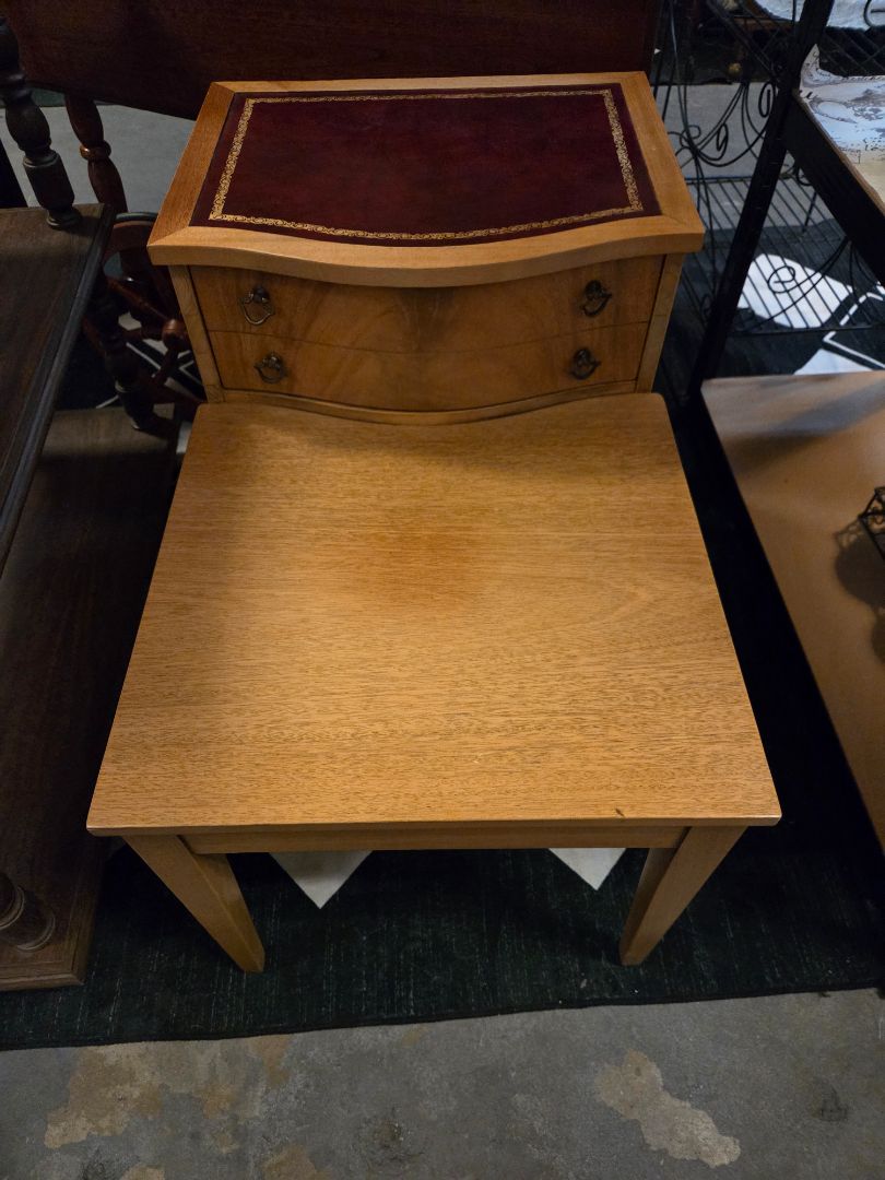 Side table with inlayed leather