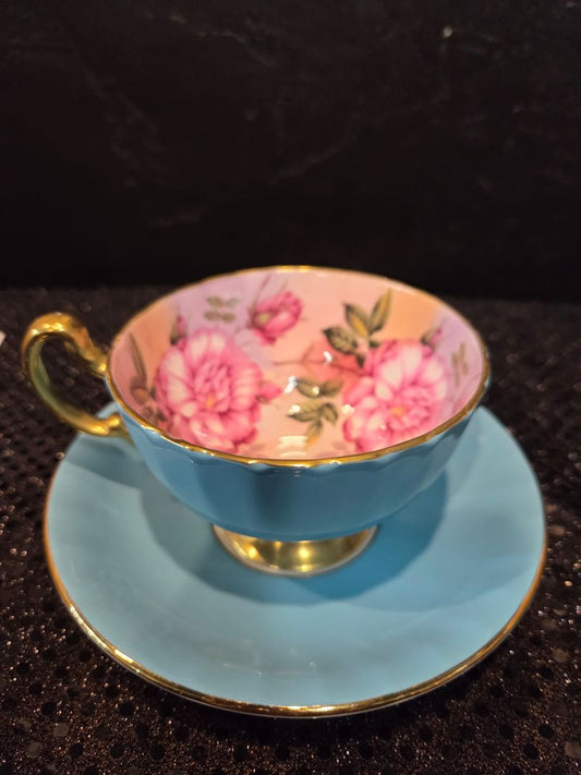Aynsley Fine Bone China Tea cup and saucer set "Cabbage Rose Pattern"