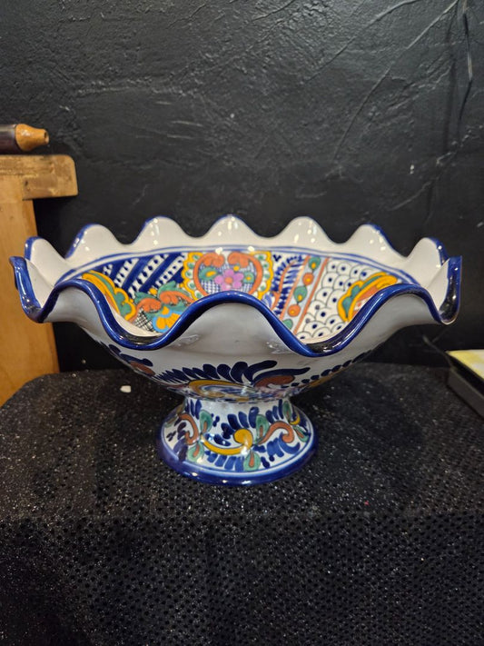 Hand Painted Mexican Ceramic Pedestal Bowl