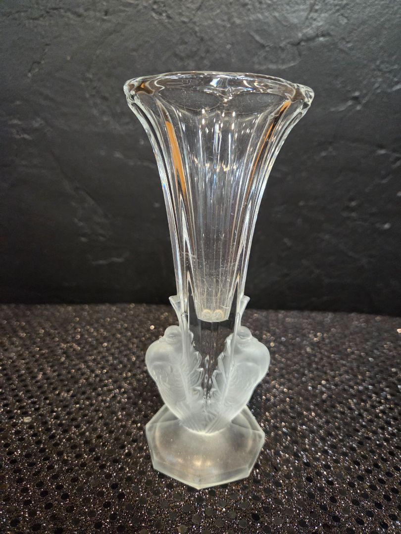 Antique Art Deco 1930's Glass Turtle Doves Case Liochovice Glassworks Czech