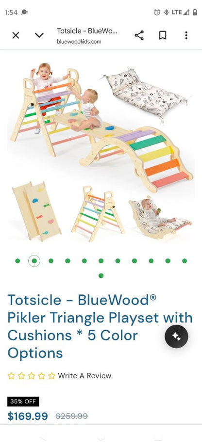 Totsicle - BlueWood® Pikler Triangle Playset with Cushions * 5 Color Options