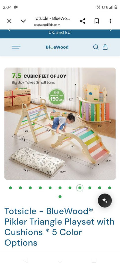 Totsicle - BlueWood® Pikler Triangle Playset with Cushions * 5 Color Options