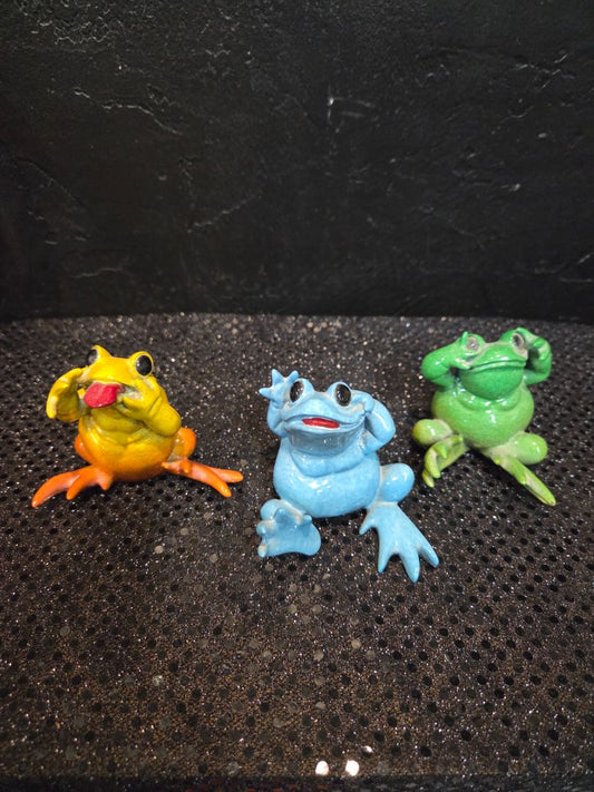 Kitty's Critters See Hear Speak No Evil Fros Blue Green Orange 2001 set of 3