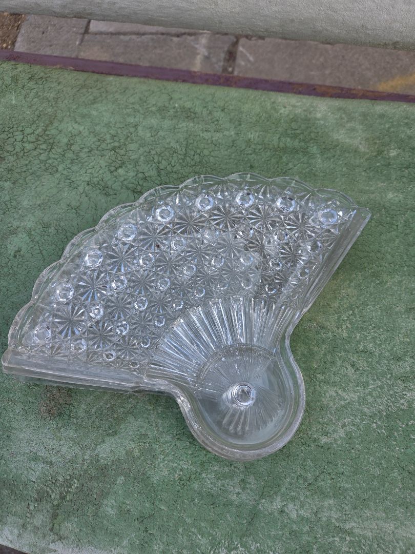 Vintage Fan Shaped Crystal Glass Serving Plate