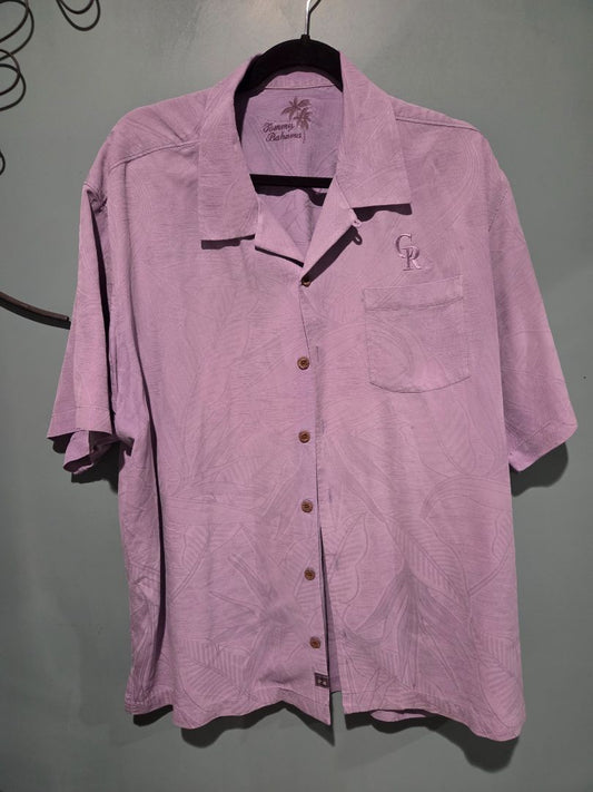 Tommy Bahama Purple Silk Camp Shirt Palm Leaf Print Colorado Rockies size xl